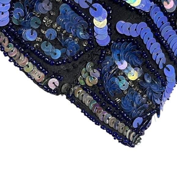 Vintage Papell Heavily Beaded Blue Jacket Geometric Sequin Formal Jacket Size 8 - Picture 14 of 14